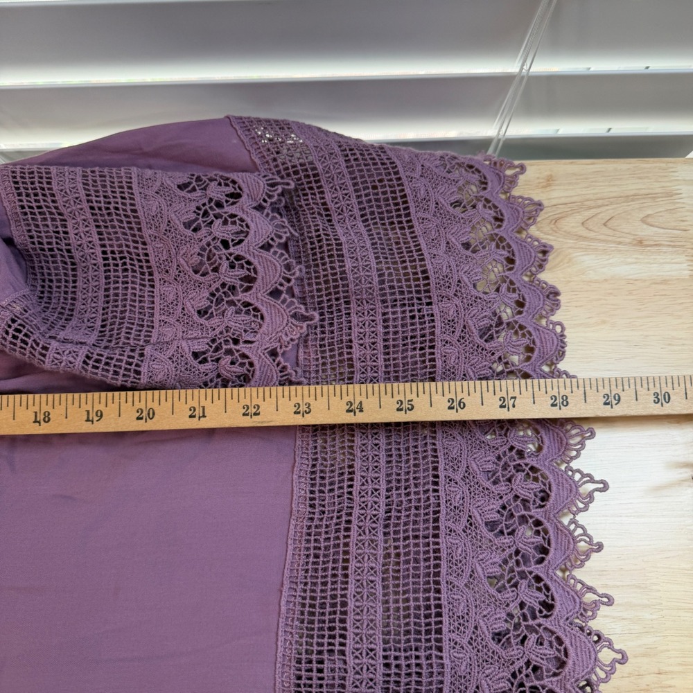 Coldwater Creek Purple Pintuck Crochet Lace Trim Rayon Button Front Tunic Top M - Picture 11 of 11